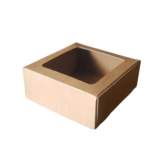 Self-forming natural box with window 10x10x4 cm