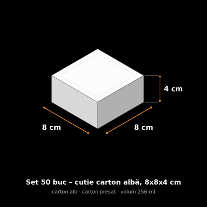 Cutie carton albă, 8x8x4 cm – schemă cu dimensiuni