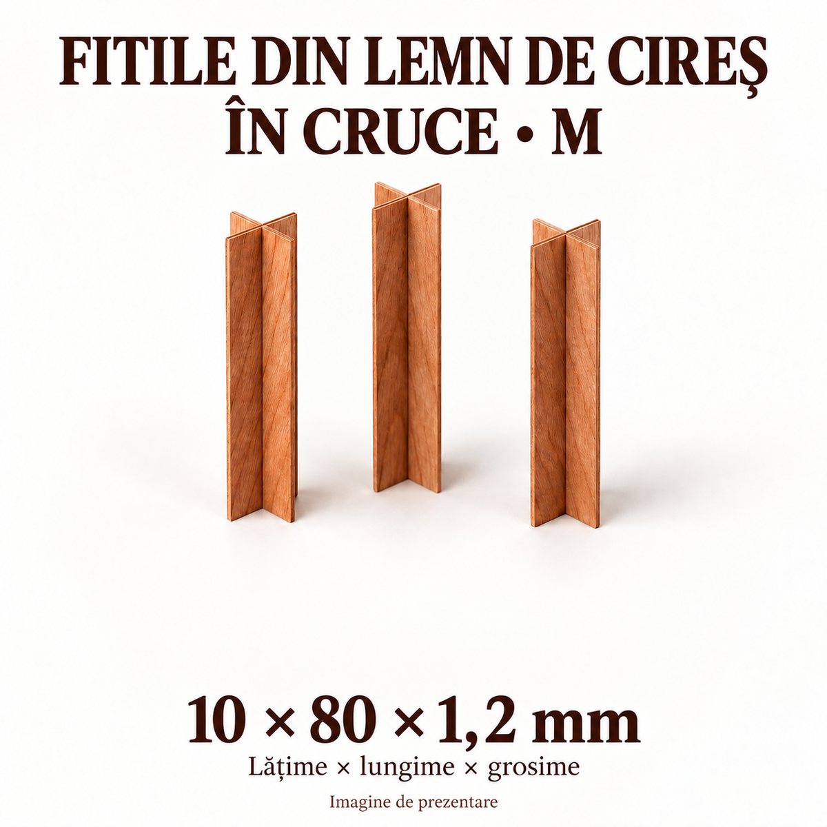 Fitile din lemn de cireș în cruce M, 10 × 80 × 1,2 mm, imagine de prezentare