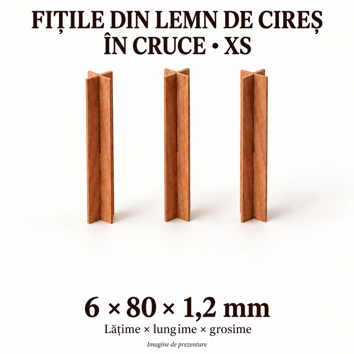Fitile din lemn de cireș în cruce XS, 6 × 80 × 1,2 mm, imagine de prezentare