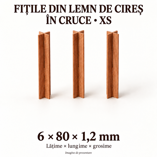 Fitile din lemn de cireș în cruce XS, 6 × 80 × 1,2 mm, imagine de prezentare