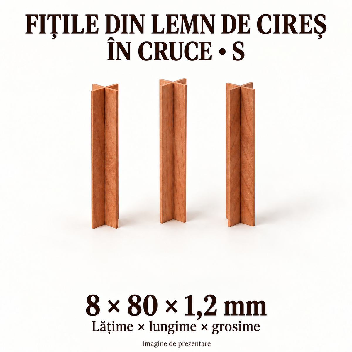 Fitile din lemn de cireș în cruce S, 8 × 80 × 1,2 mm, imagine de prezentare