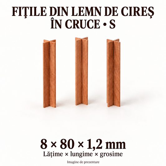 Fitile din lemn de cireș în cruce S, 8 × 80 × 1,2 mm, imagine de prezentare