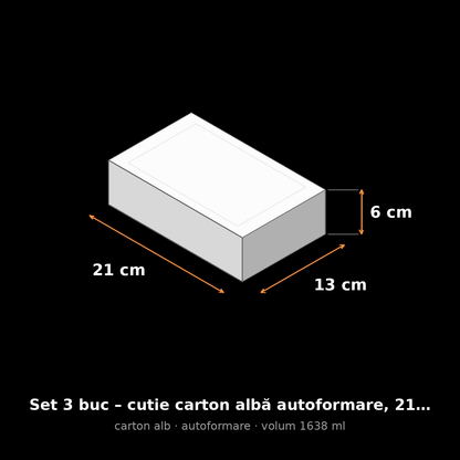 Cutie carton albă autoformare, 21x13x6 cm – schemă cu dimensiuni