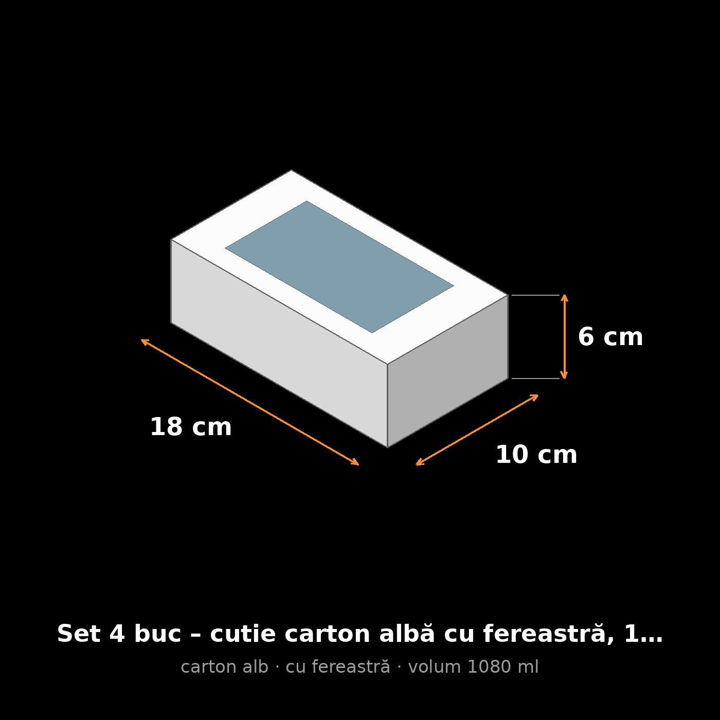 Cutie carton albă cu fereastră, 18x10x6 cm – schemă cu dimensiuni